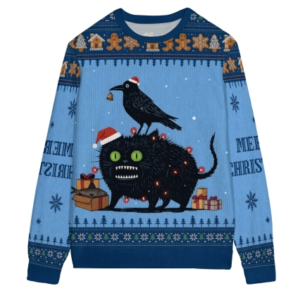 Cats Crows And Fish Unite for Christmas Ugly Sweatshirt
