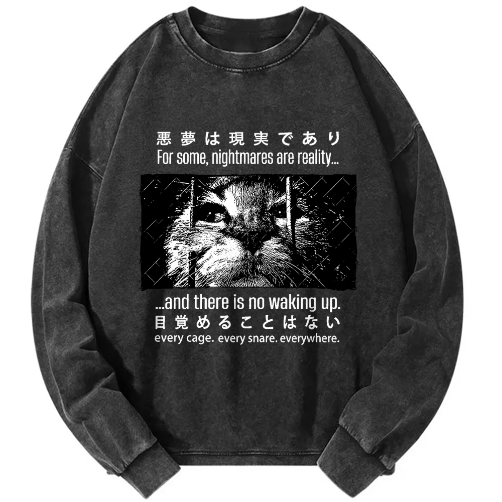 Nightmare Cat Vintage Washed Sweatshirts