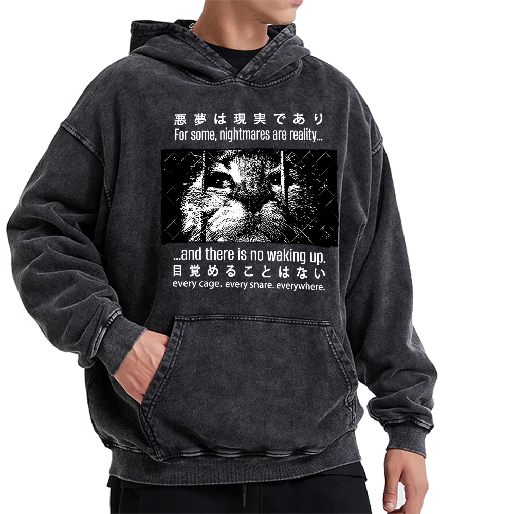 Nightmare Cat Vintage Washed Hoodie