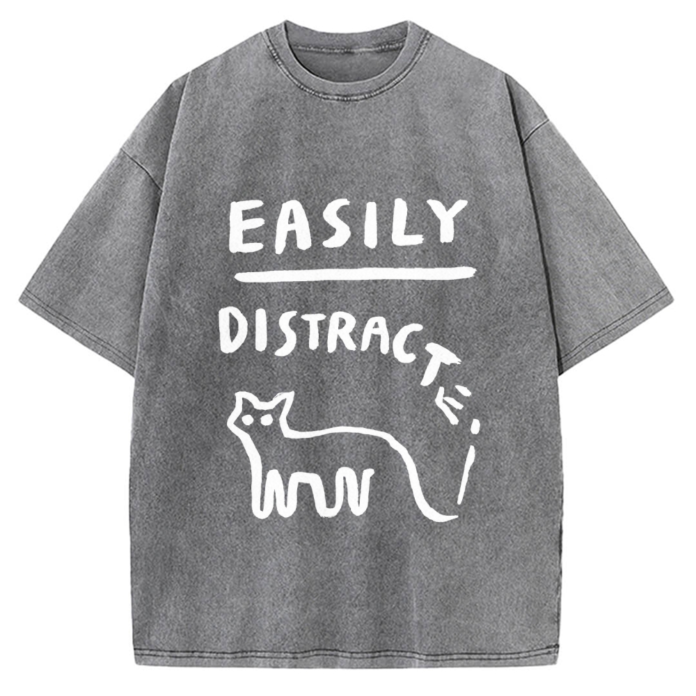 Easily Distrac cat Vintage Washed T-shirt