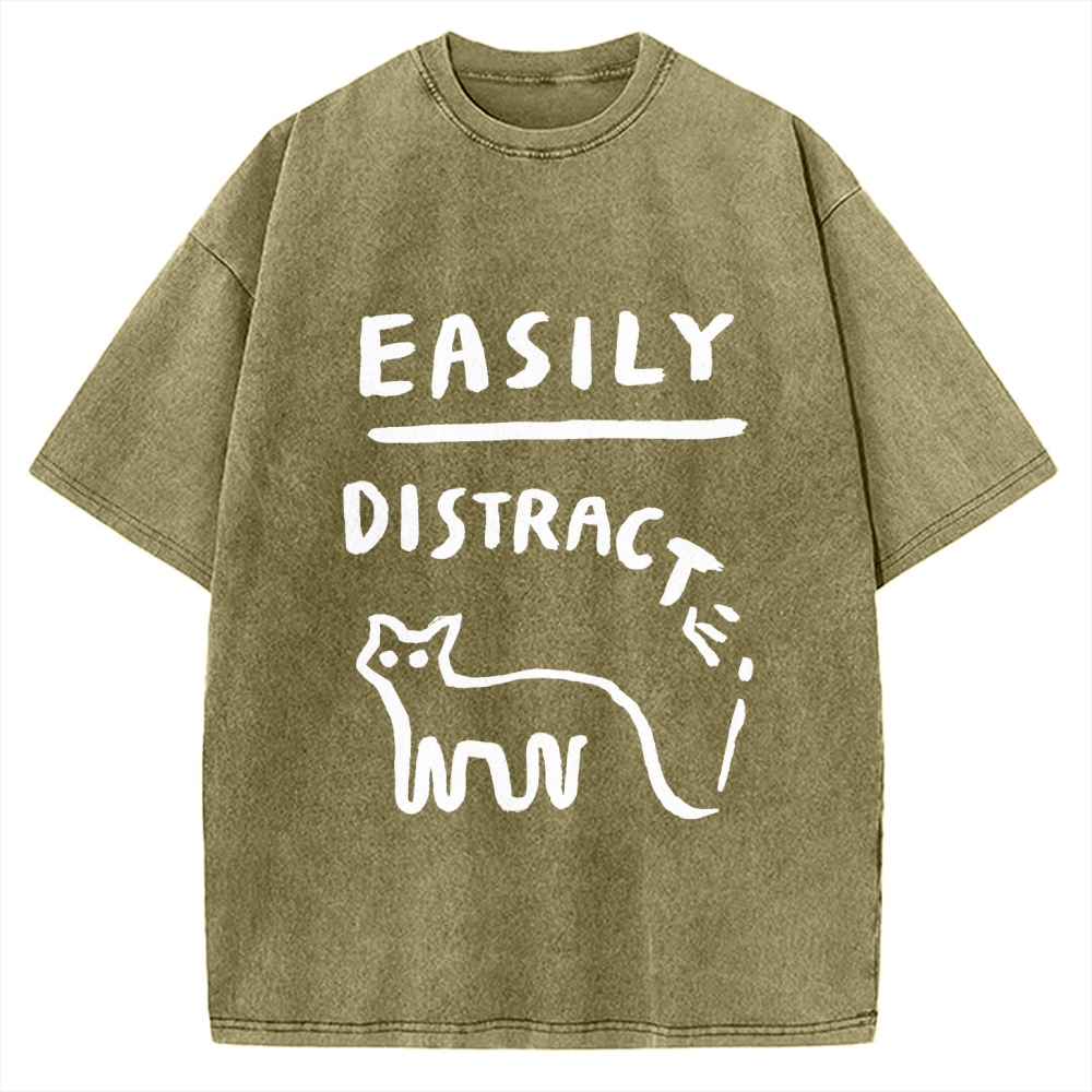 Easily Distrac cat Vintage Washed T-shirt