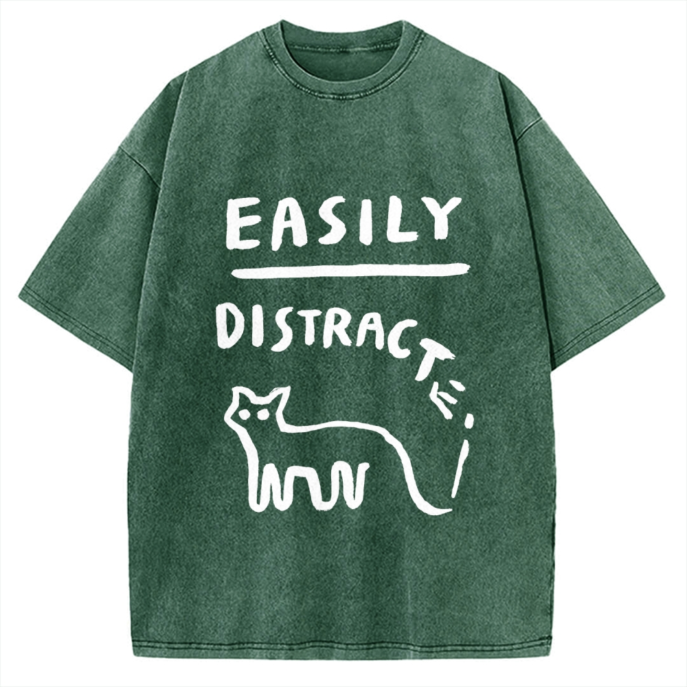 Easily Distrac cat Vintage Washed T-shirt
