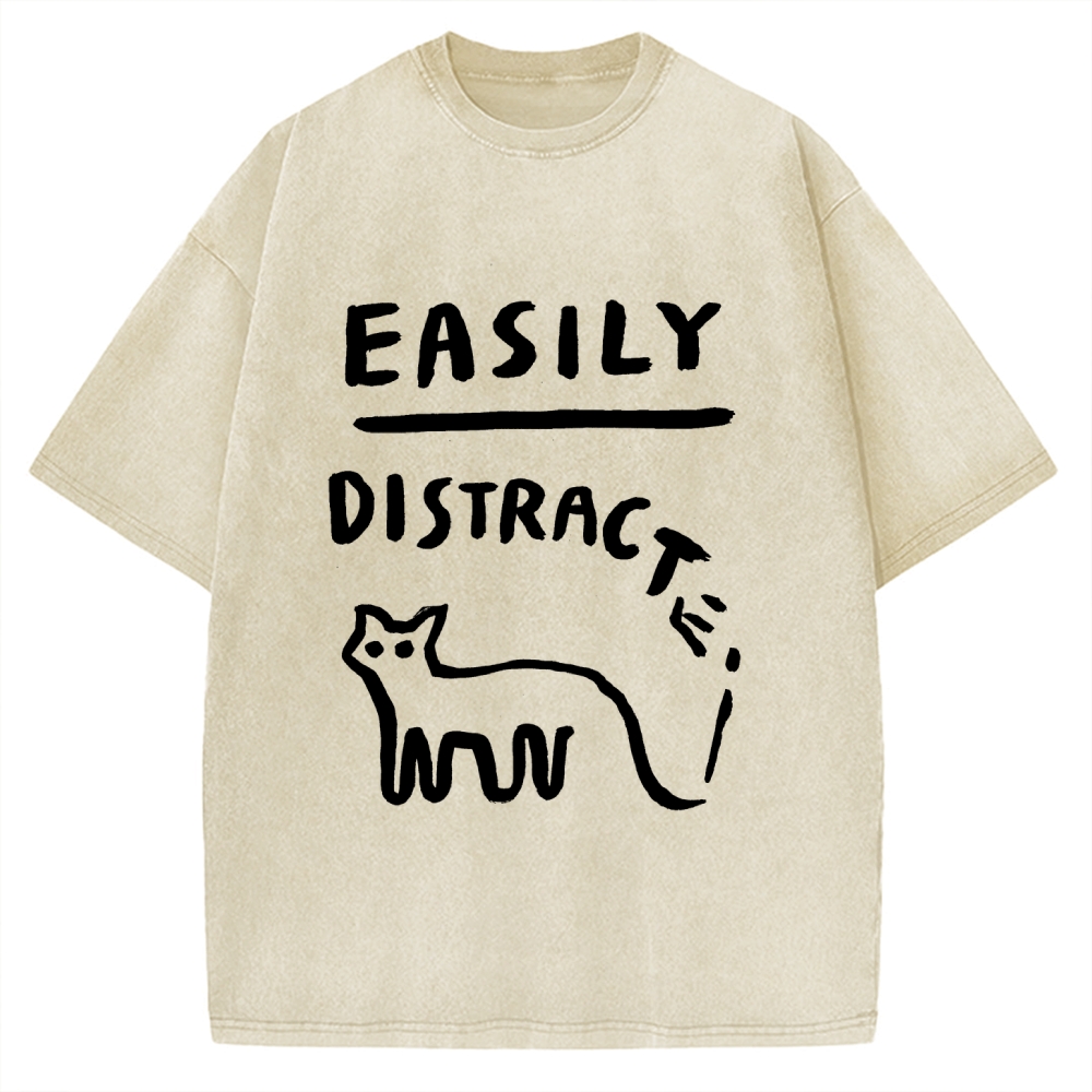 Easily Distrac cat Vintage Washed T-shirt