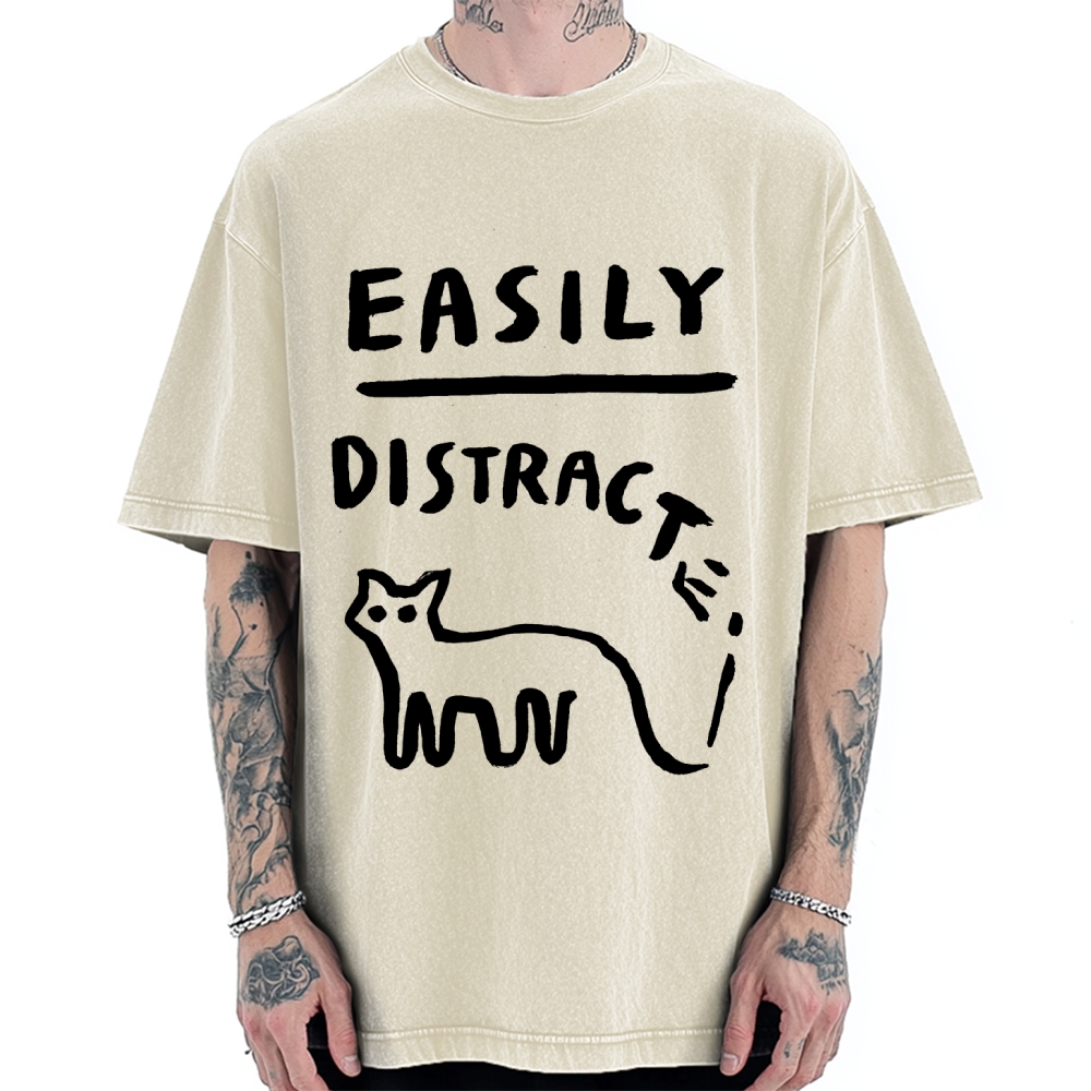 Easily Distrac cat Vintage Washed T-shirt