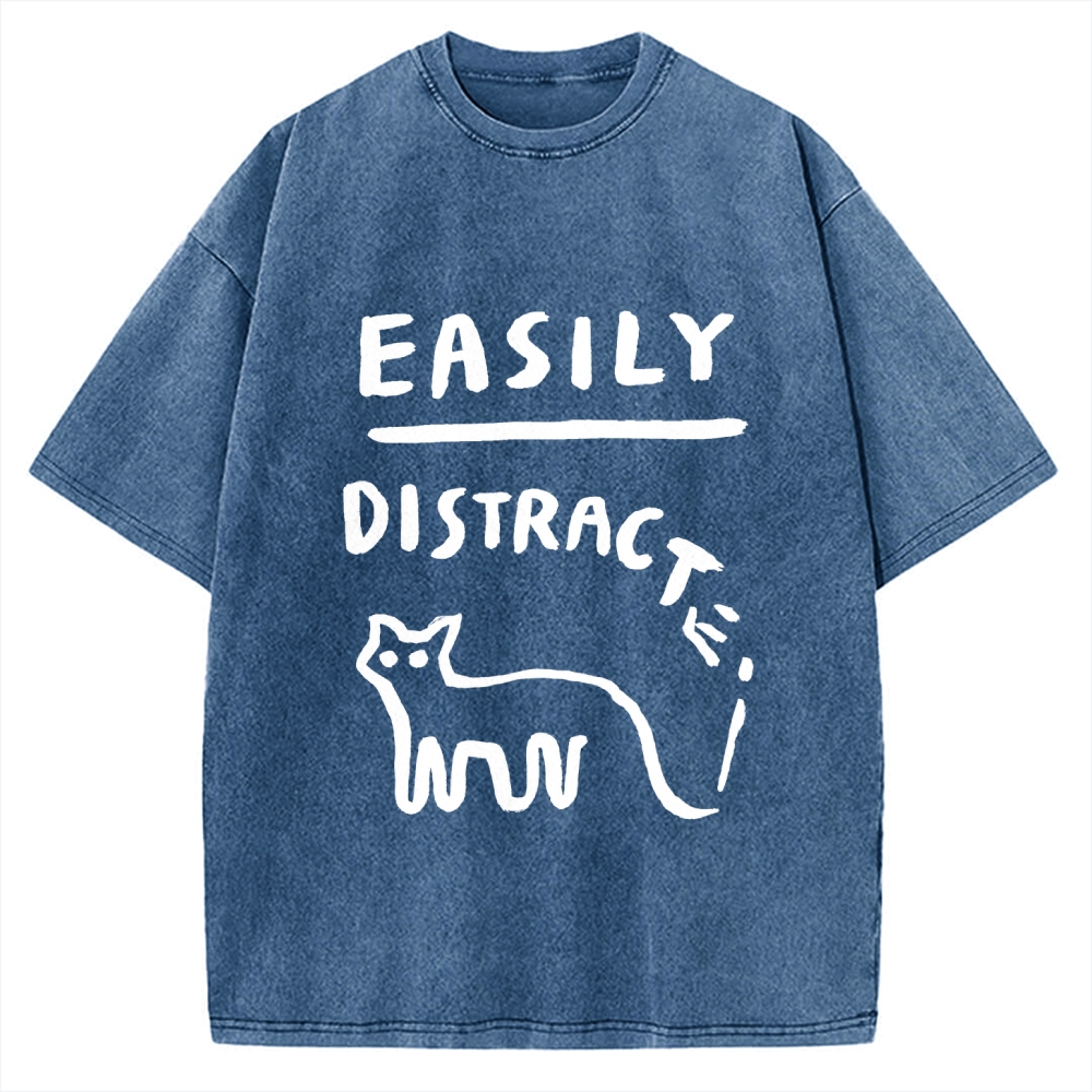 Easily Distrac cat Vintage Washed T-shirt