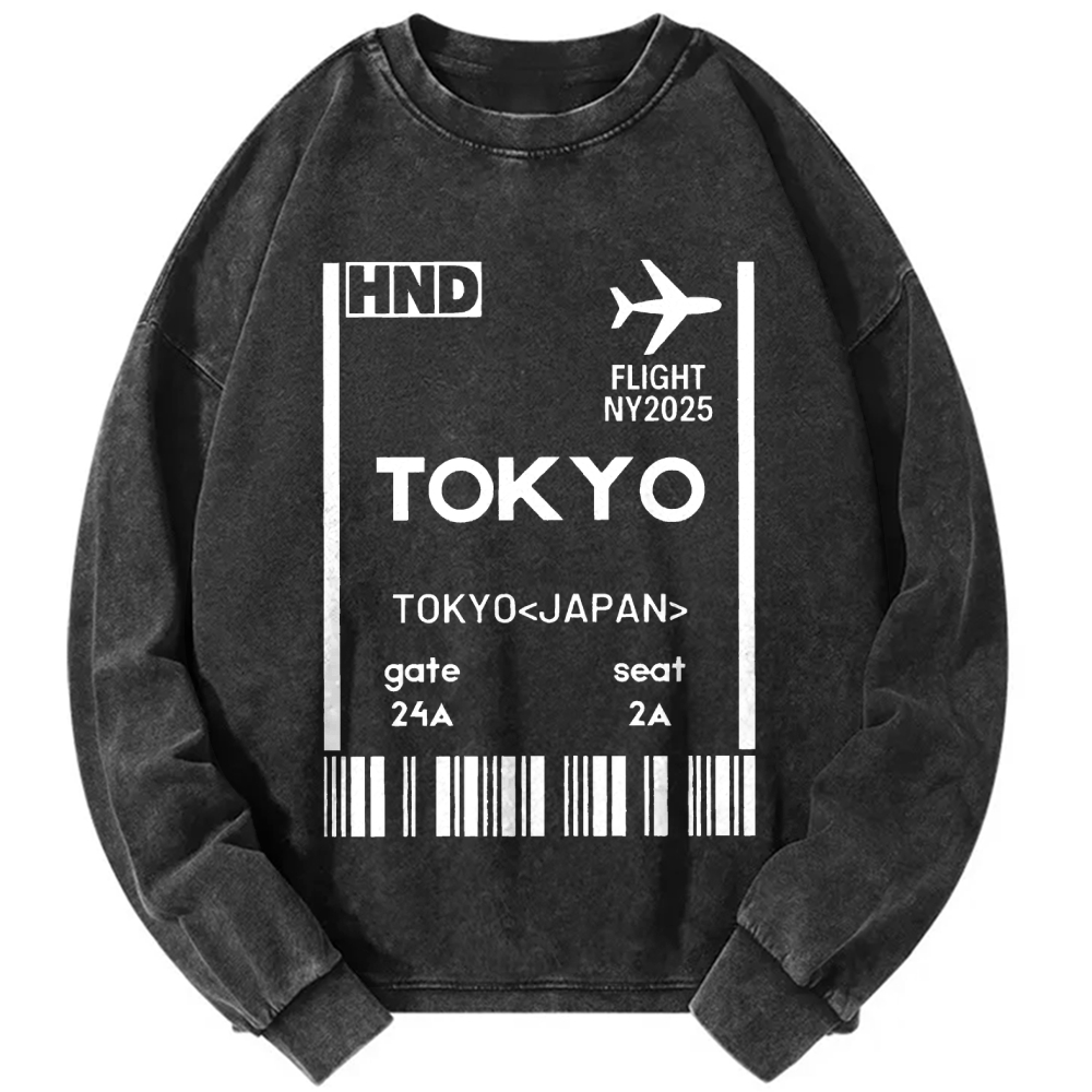 Tokyo Boarding Card Vintage Washed Sweatshirts