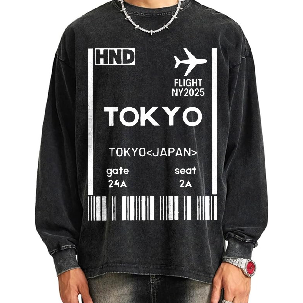 Tokyo Boarding Card Vintage Washed Sweatshirts
