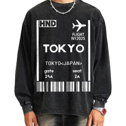 Tokyo Boarding Card Vintage Washed Sweatshirts