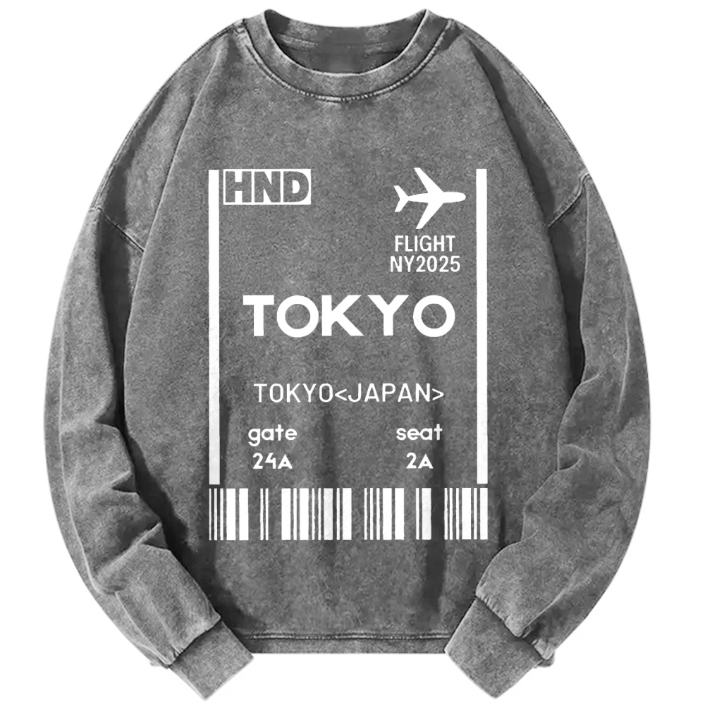 Tokyo Boarding Card Vintage Washed Sweatshirts