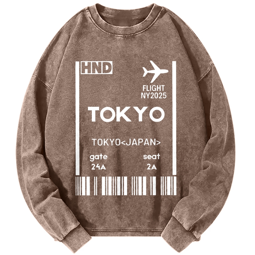 Tokyo Boarding Card Vintage Washed Sweatshirts