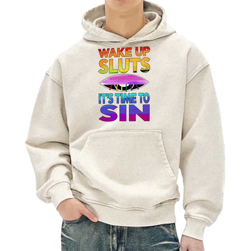 Wake Up It's Time To Sin Funny Vintage Washed Hoodie