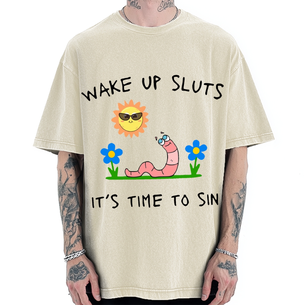 Wake up Cute Children's Drawings Vintage Washed T-shirt