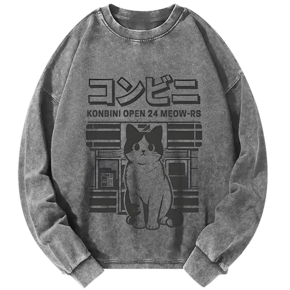 Konbini Kawaii Cat Vintage Washed Sweatshirts