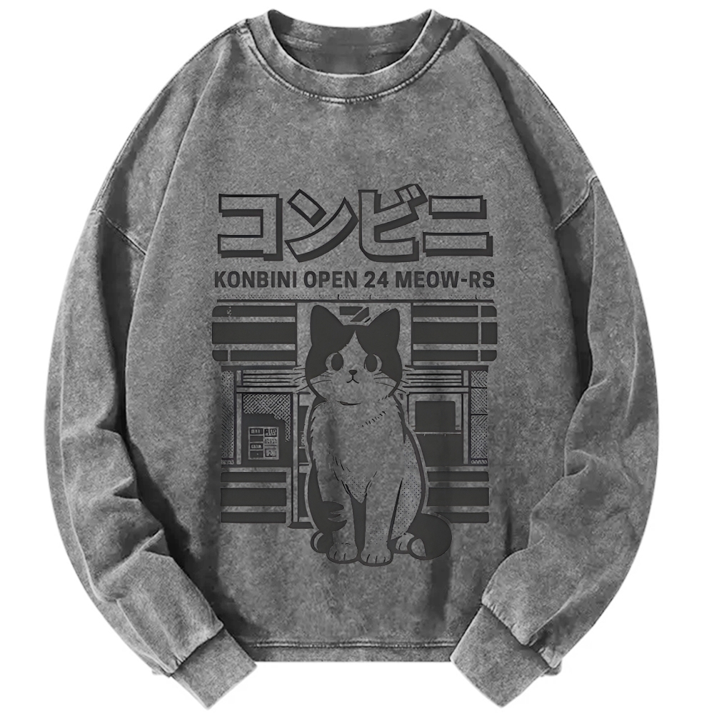 Konbini Kawaii Cat Vintage Washed Sweatshirts