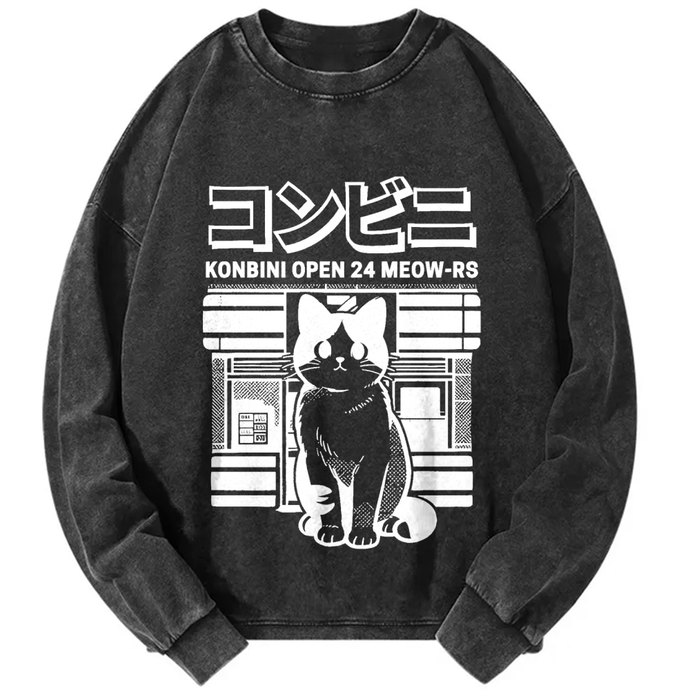 Konbini Kawaii Cat Vintage Washed Sweatshirts