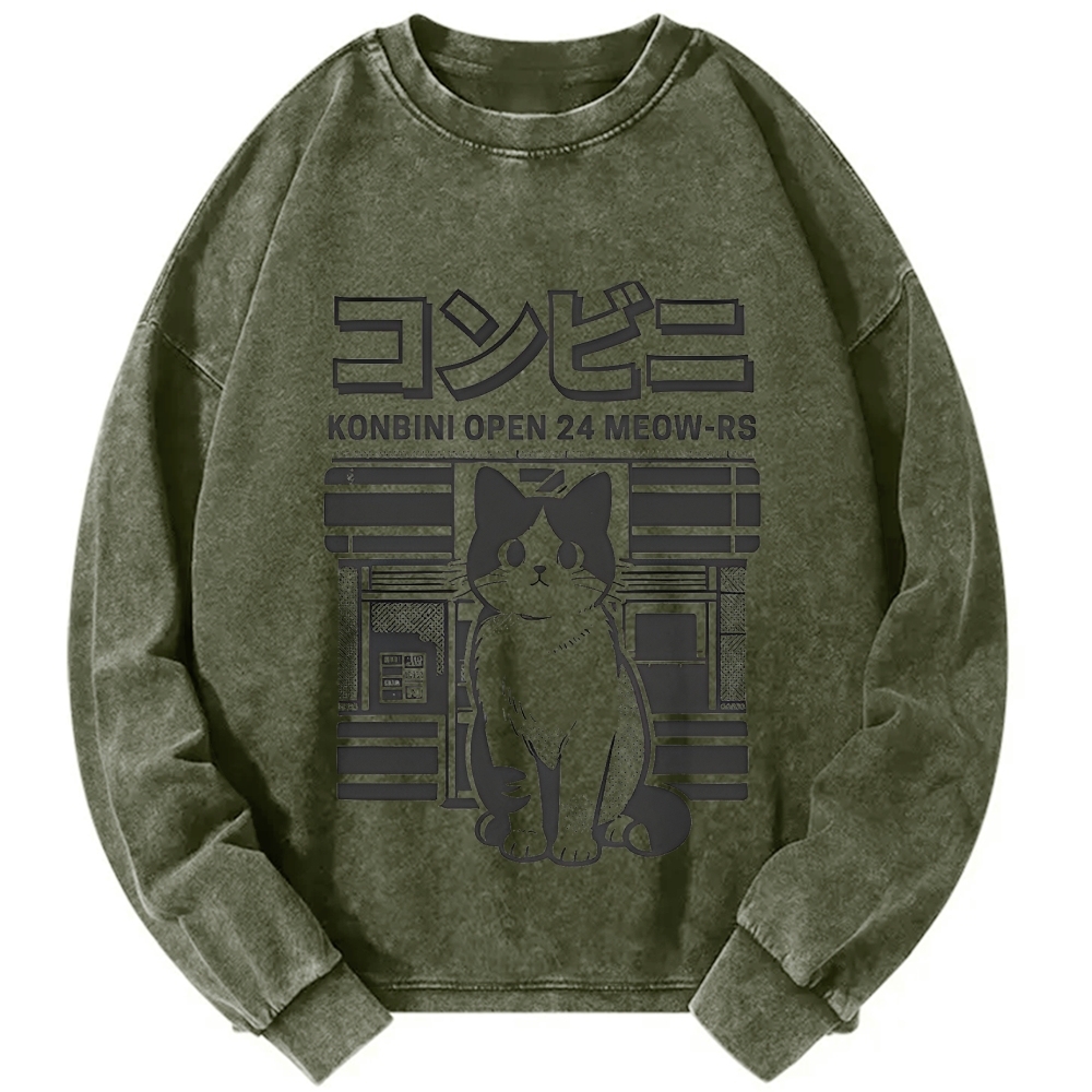 Konbini Kawaii Cat Vintage Washed Sweatshirts