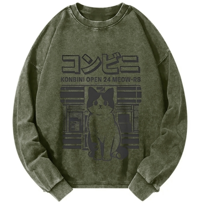 Konbini Kawaii Cat Vintage Washed Sweatshirts
