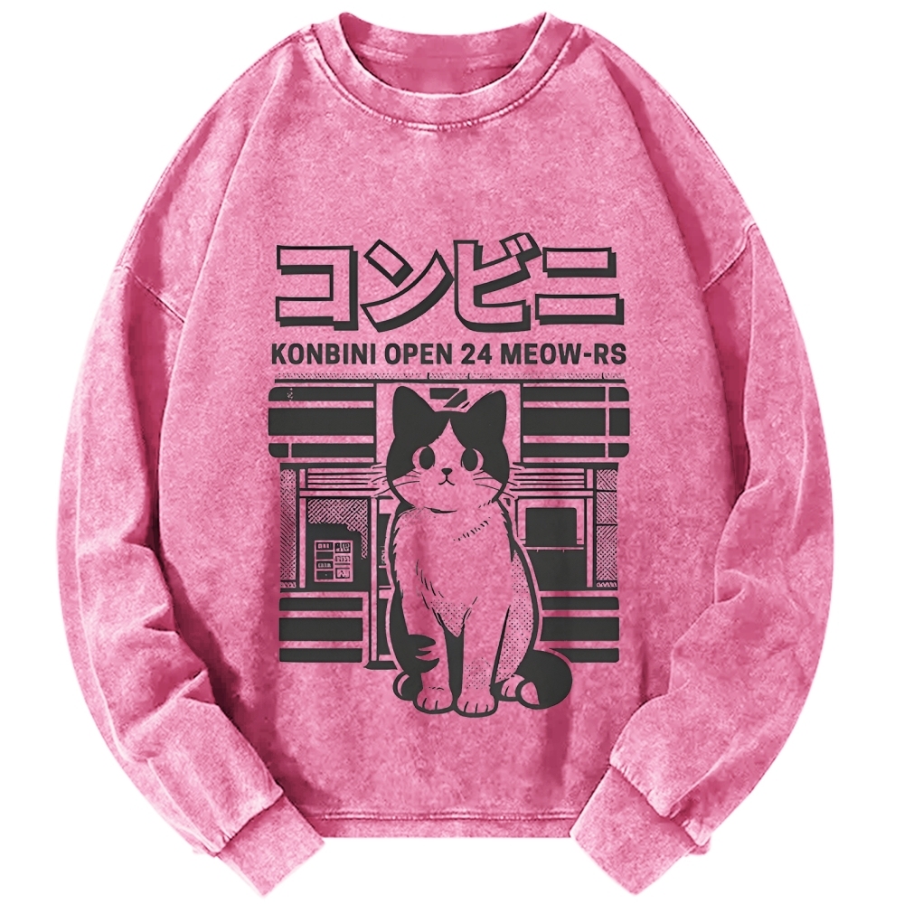 Konbini Kawaii Cat Vintage Washed Sweatshirts