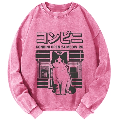 Konbini Kawaii Cat Vintage Washed Sweatshirts