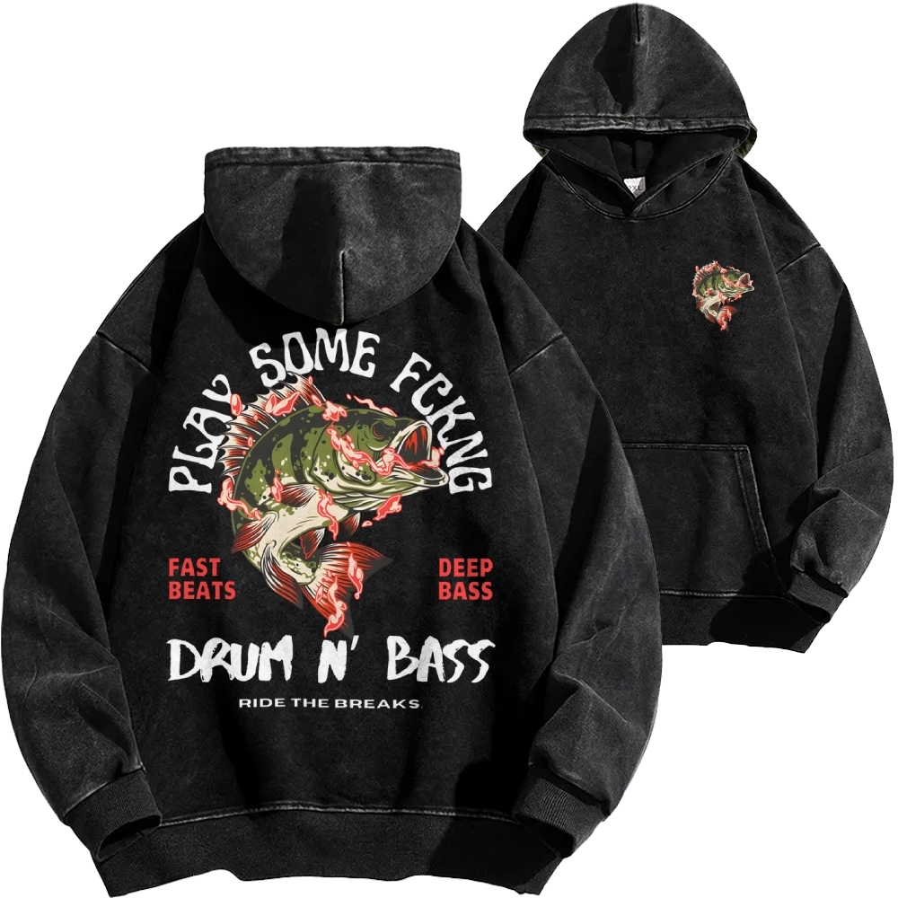 Drum & Bass Front And Back Printing Vintage Washed Hoodie