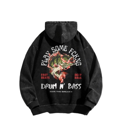 Drum & Bass Front And Back Printing Vintage Washed Hoodie
