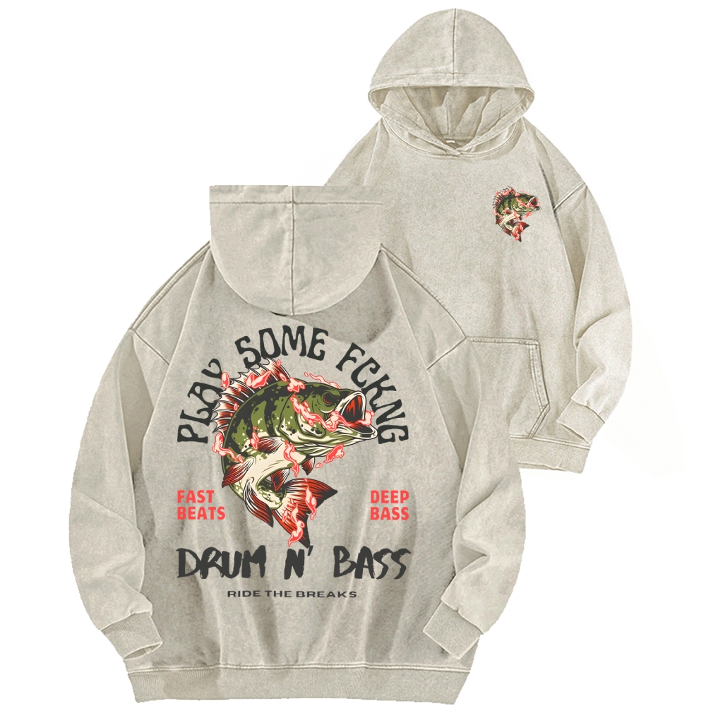 Drum & Bass Front And Back Printing Vintage Washed Hoodie