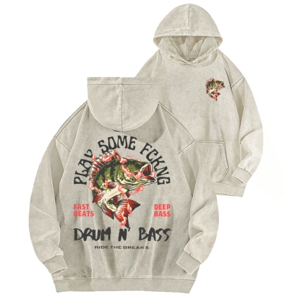 Drum & Bass Front And Back Printing Vintage Washed Hoodie