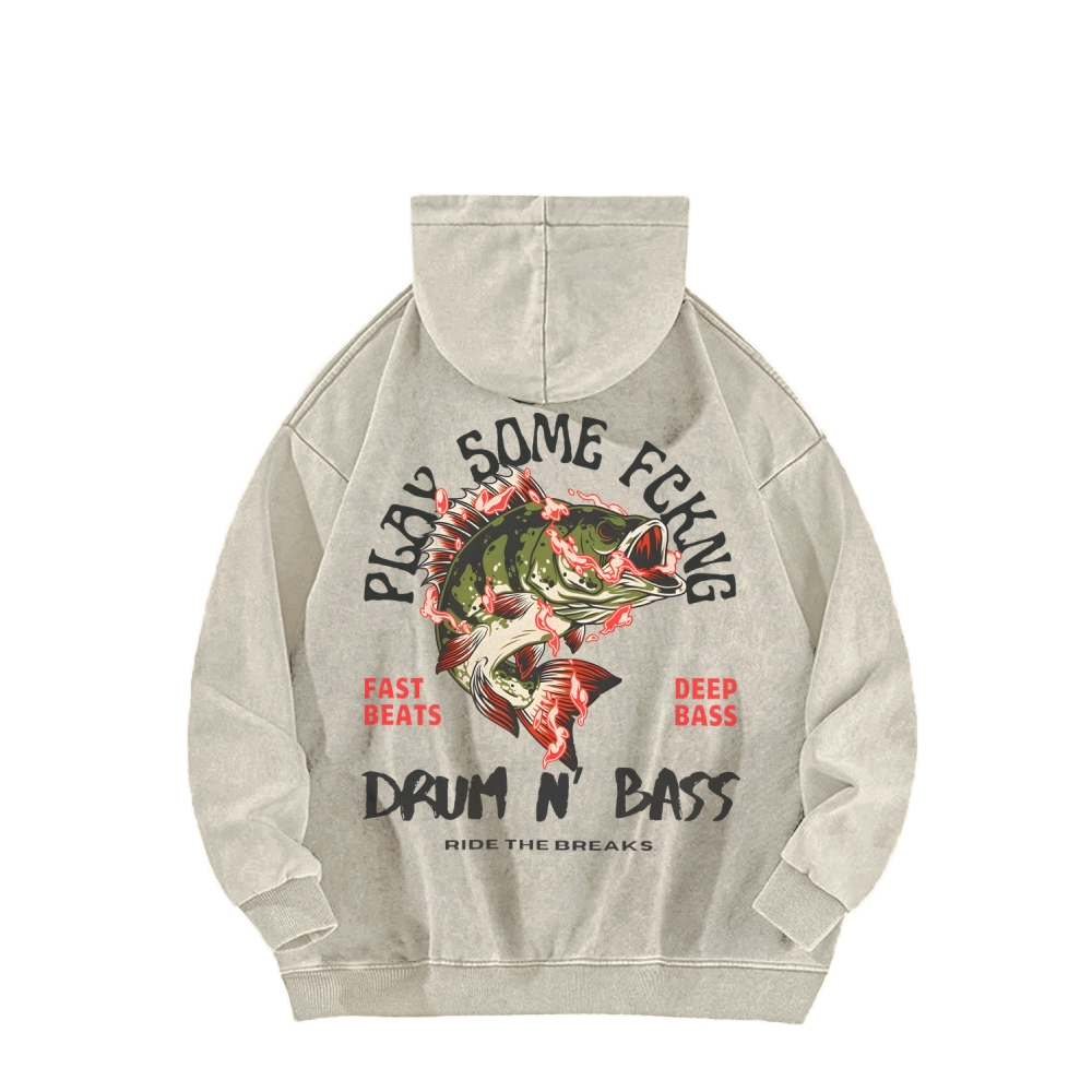 Drum & Bass Front And Back Printing Vintage Washed Hoodie
