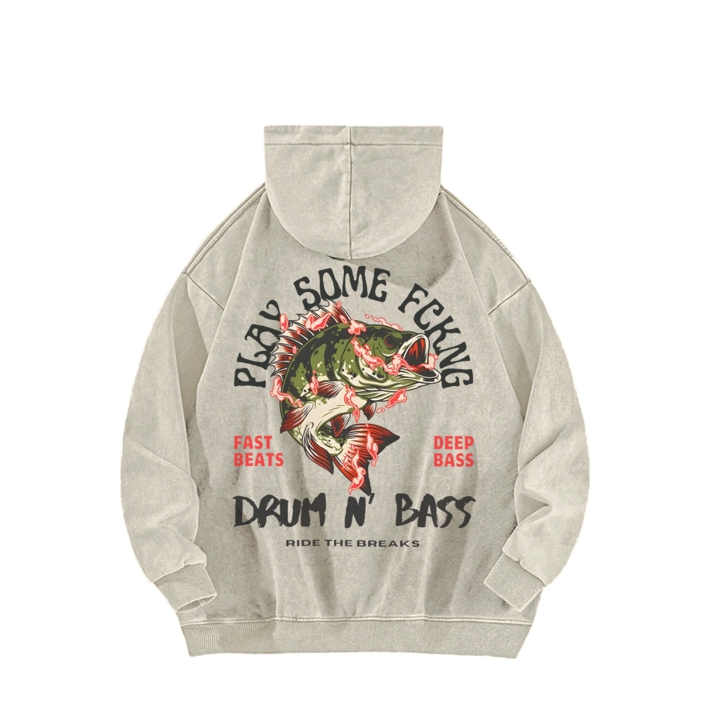 Drum & Bass Front And Back Printing Vintage Washed Hoodie