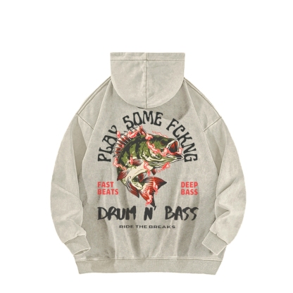 Drum & Bass Front And Back Printing Vintage Washed Hoodie