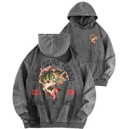 Drum & Bass Front And Back Printing Vintage Washed Hoodie