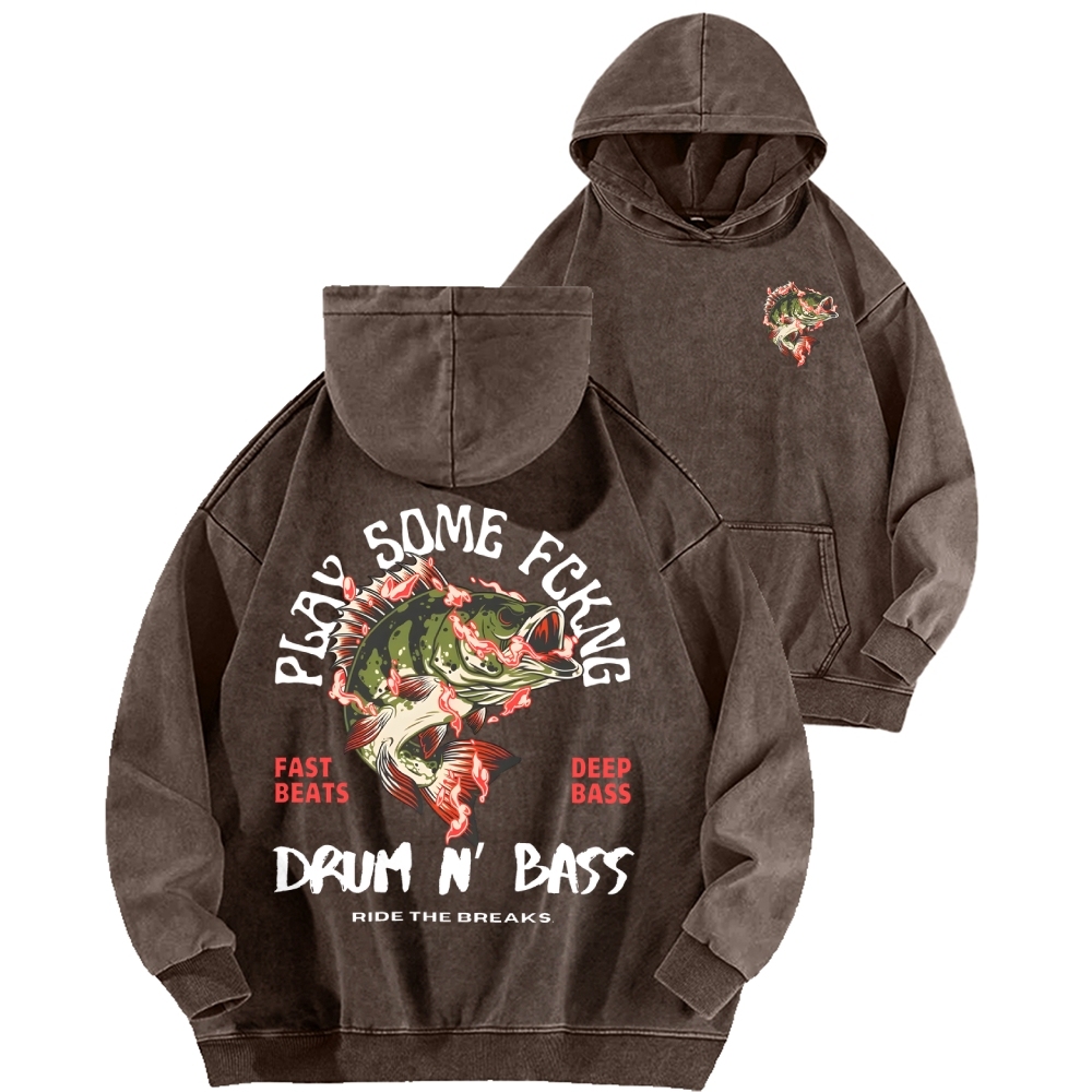 Drum & Bass Front And Back Printing Vintage Washed Hoodie
