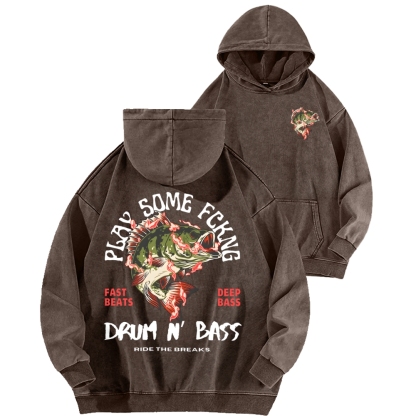 Drum & Bass Front And Back Printing Vintage Washed Hoodie