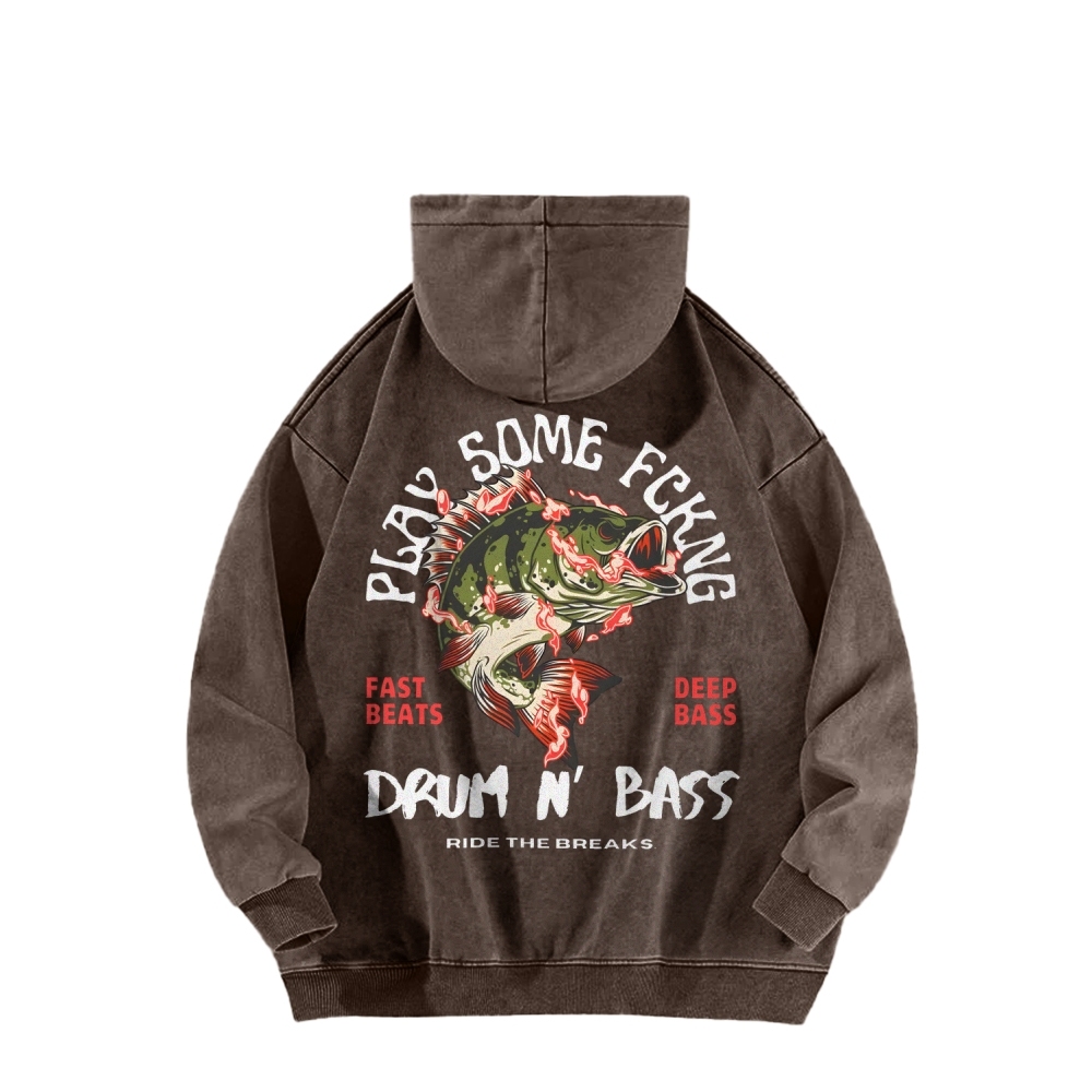 Drum & Bass Front And Back Printing Vintage Washed Hoodie