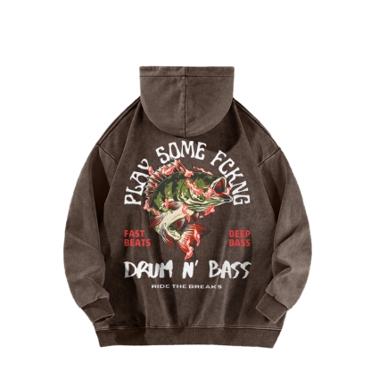 Drum & Bass Front And Back Printing Vintage Washed Hoodie