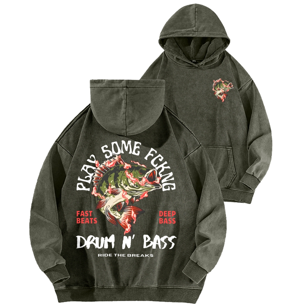 Drum & Bass Front And Back Printing Vintage Washed Hoodie