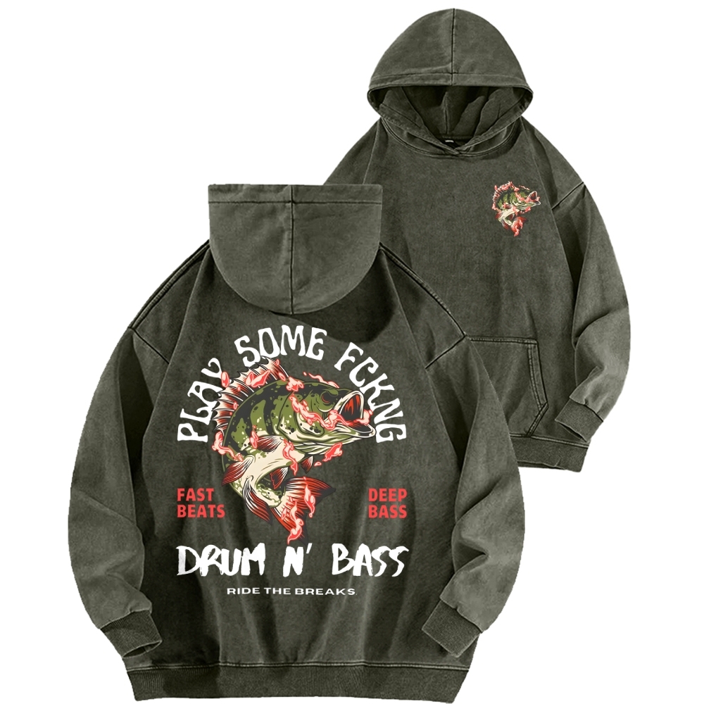 Drum & Bass Front And Back Printing Vintage Washed Hoodie