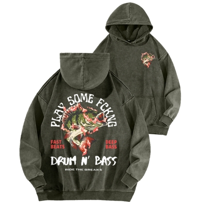 Drum & Bass Front And Back Printing Vintage Washed Hoodie