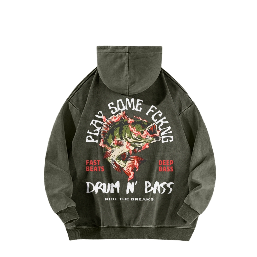 Drum & Bass Front And Back Printing Vintage Washed Hoodie