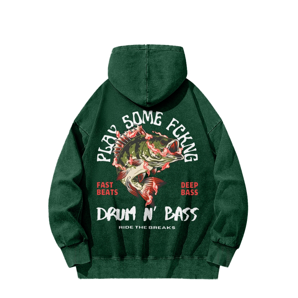 Drum & Bass Front And Back Printing Vintage Washed Hoodie