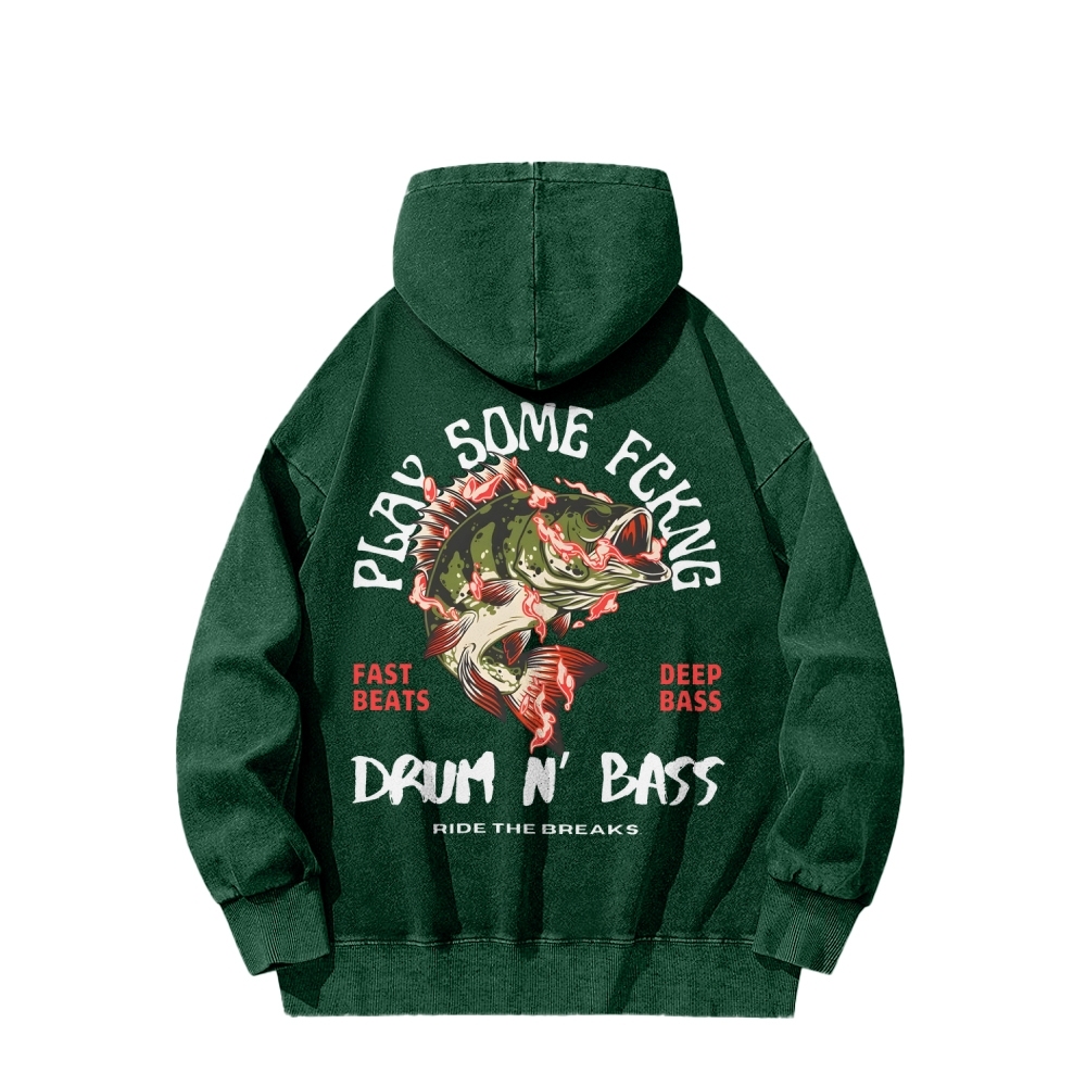 Drum & Bass Front And Back Printing Vintage Washed Hoodie