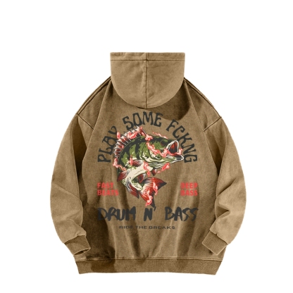 Drum & Bass Front And Back Printing Vintage Washed Hoodie