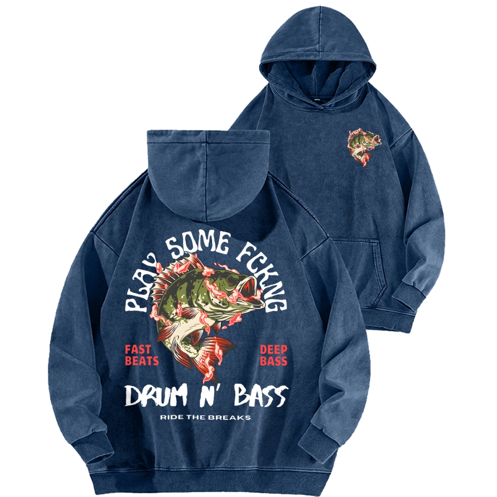 Drum & Bass Front And Back Printing Vintage Washed Hoodie