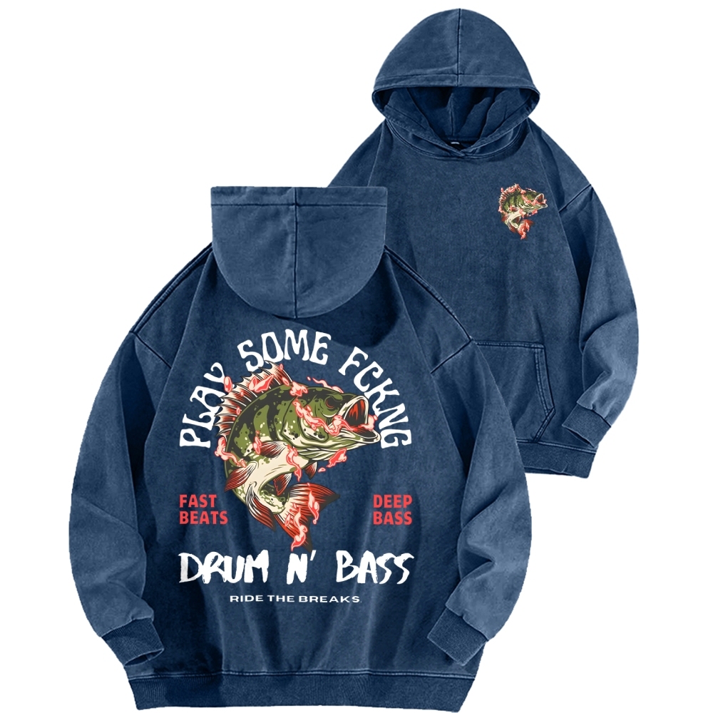 Drum & Bass Front And Back Printing Vintage Washed Hoodie
