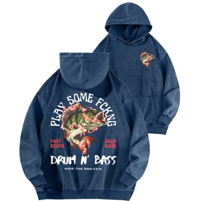 Drum & Bass Front And Back Printing Vintage Washed Hoodie