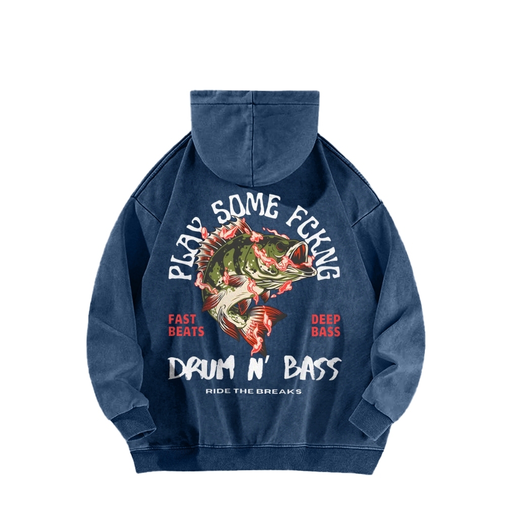 Drum & Bass Front And Back Printing Vintage Washed Hoodie
