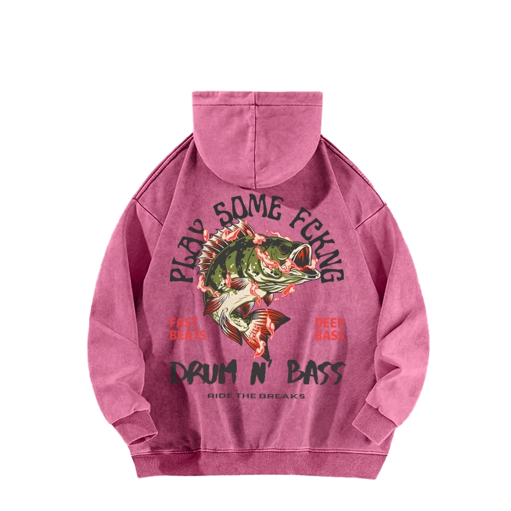 Drum & Bass Front And Back Printing Vintage Washed Hoodie