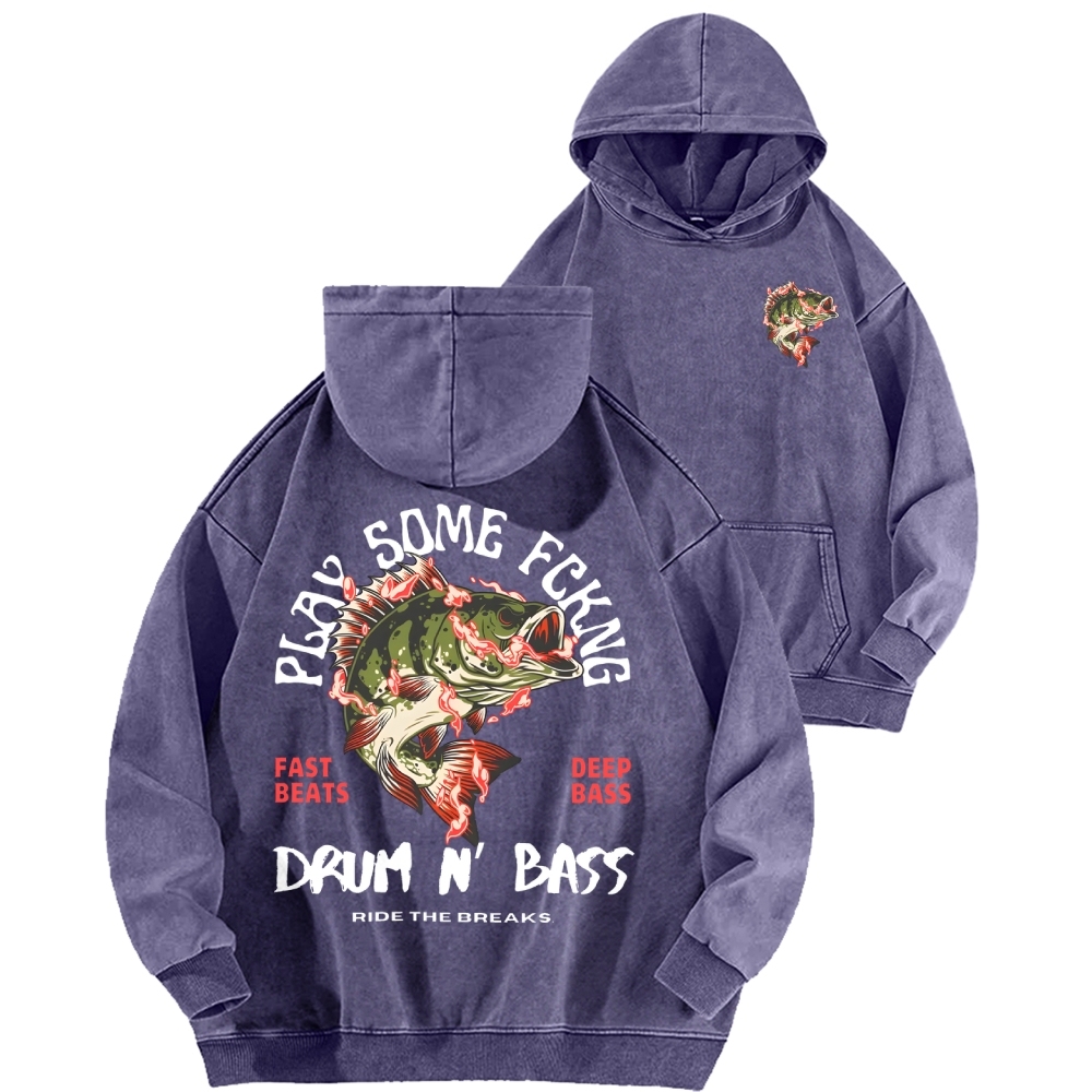 Drum & Bass Front And Back Printing Vintage Washed Hoodie