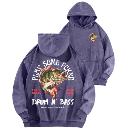 Drum & Bass Front And Back Printing Vintage Washed Hoodie