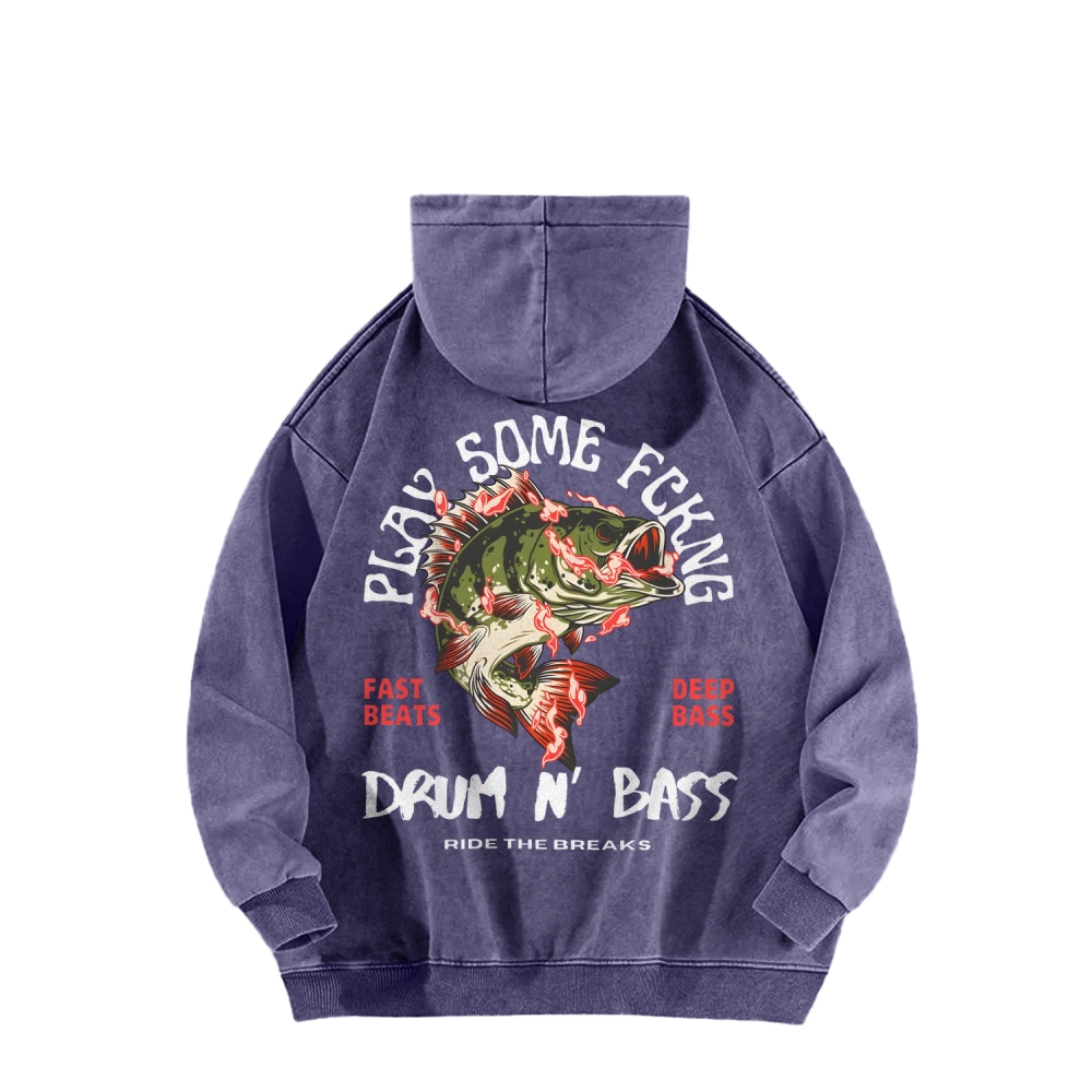 Drum & Bass Front And Back Printing Vintage Washed Hoodie
